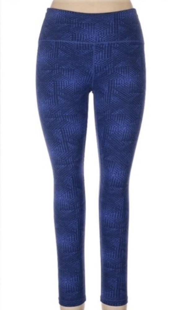 Tuff Athletics Blue Women Logo Ankle Leggings Geometric Knit Size M