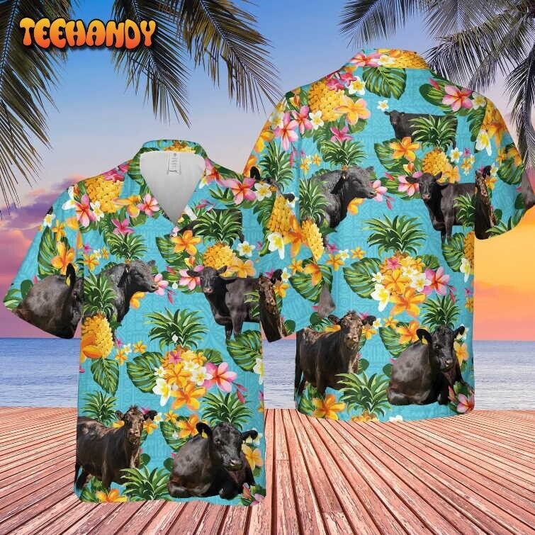 Pineapple Hawaiian Theme 3D Hawaiian Shirt for Black Angus Cattle Lovers