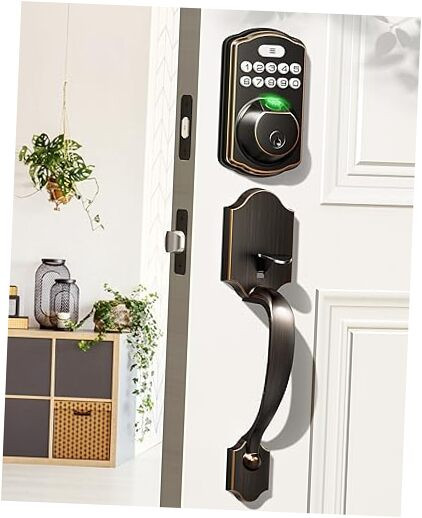 Smart Fingerprint Keyless Entry Front Door Handle Lock Set