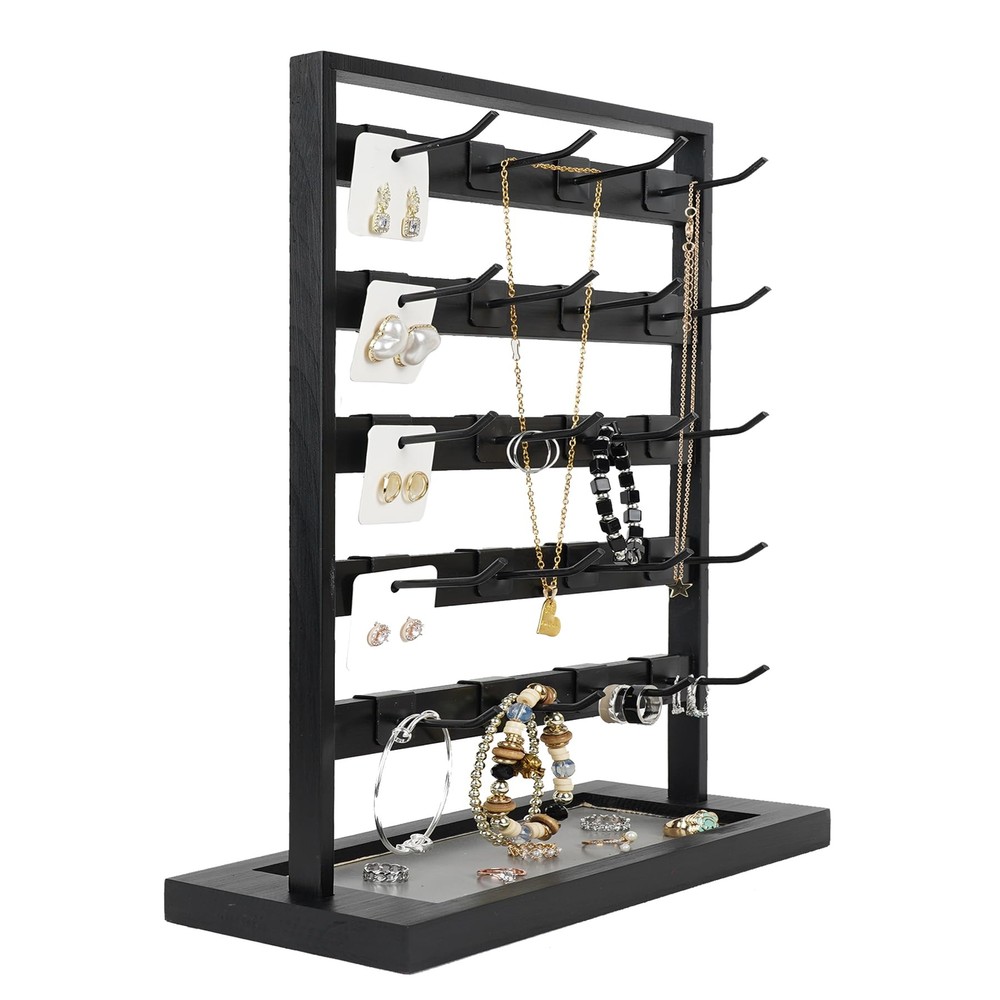 BEROSS Wooden Jewelry Display Stand with 20 Hooks Earring Card Display Rack f...