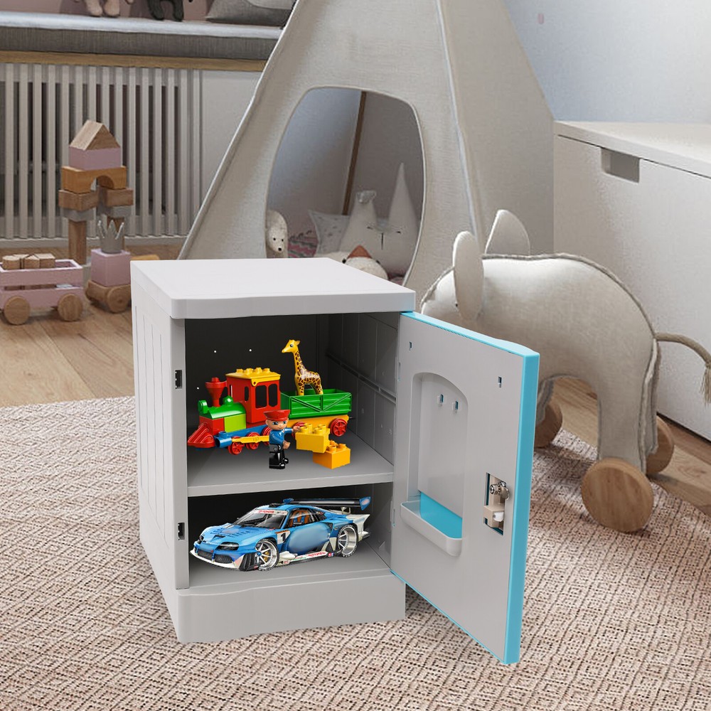 2-Tier Lockable Nightstand with Doors and Keys for Bedroom Storage