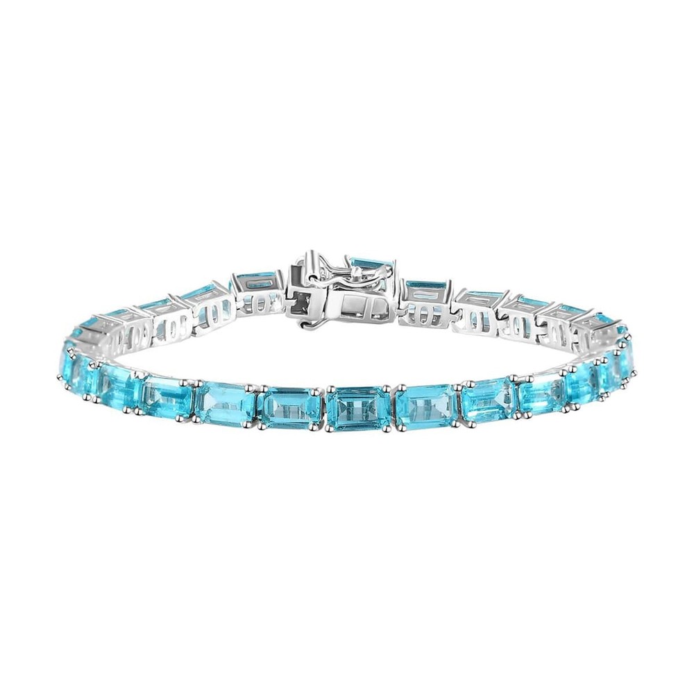 15ct Square Cut Sky blue topaz Tennis Bracelet in 925 Sterling silver