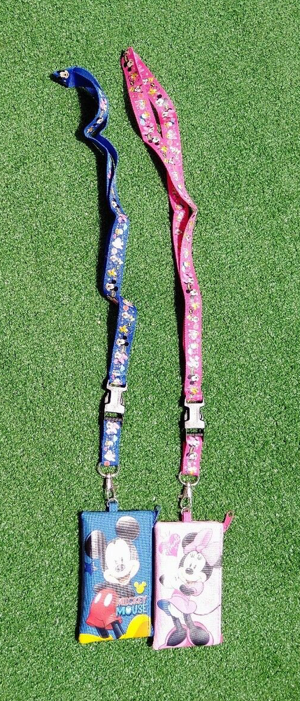 Disney Licensed Mickey & Minnie Mouse Lanyard with Zipper Wallet Pouch ID Badge Holder