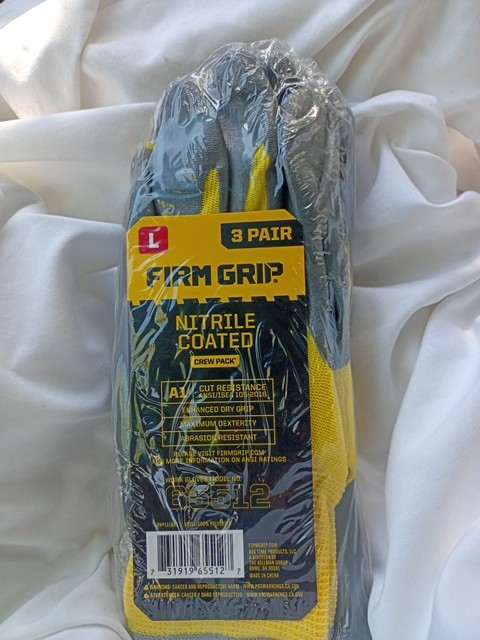 Firm Grip Nitrile Coated Work Gloves Large A1 Cut Resistant 3-Pair Pack 65512