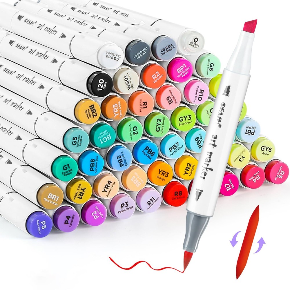 SFAIH Brush Tip Alcohol Markers Set - 49 Colors Double Tipped Art Markers for...