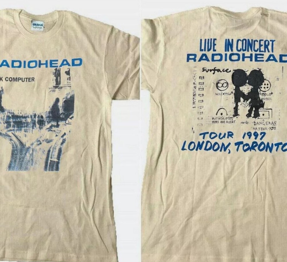 Radiohead Ok Computer Albums 90s graphic Sand T shirt 2 sided Cotton