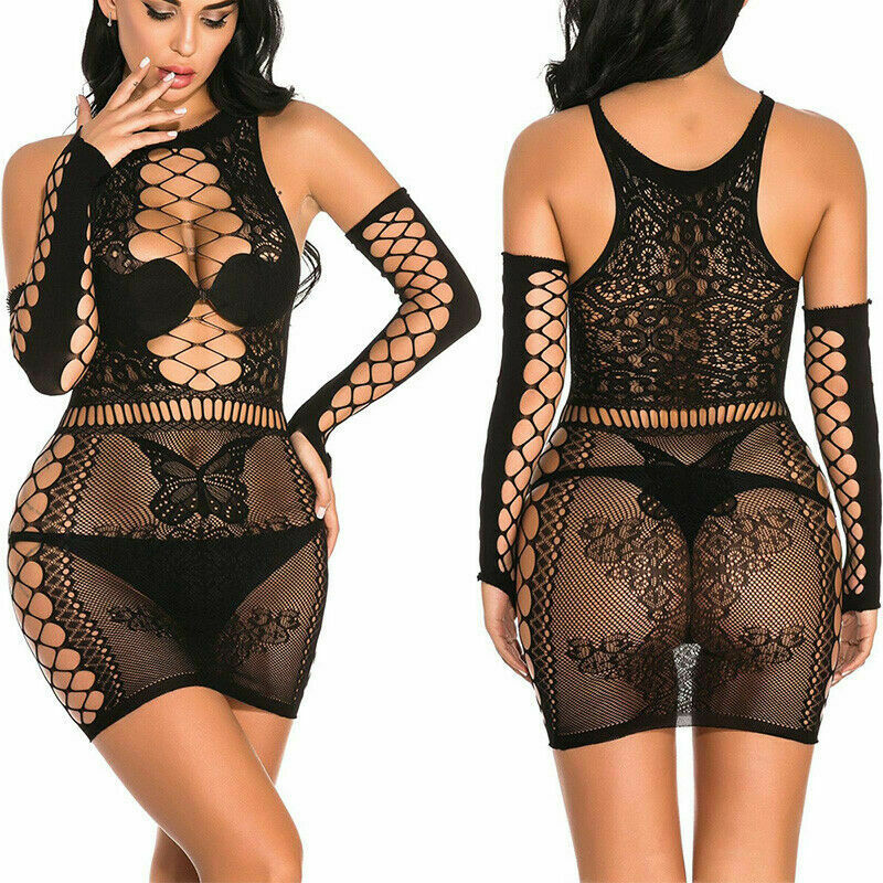 Plus Size Elastic Women Sexy Lingerie Dress Bodystockings Bodydoll Sleepwear Set