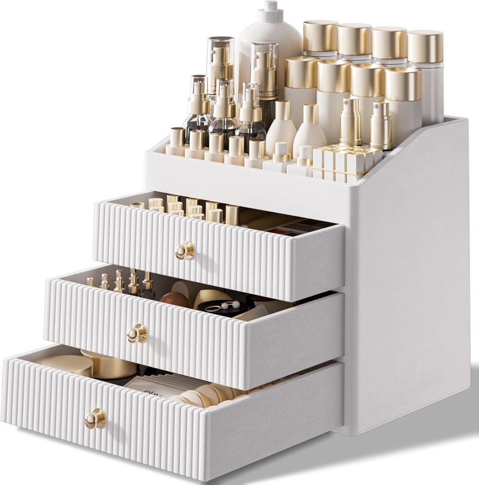 Vanity Organizers,Luxury Skincare Organizer W/ 3 Tier Drawers,Cosmetic Organizer