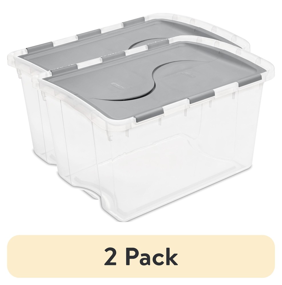2-Pack 48 Qt Titanium Hinged Lid Plastic Storage Boxes
