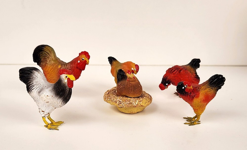 Vintage J. Puig Nativity Animals Chickens 6 Piece Set Spain Hand Painted