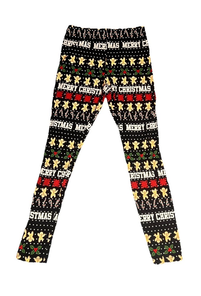 Merry Christmas Holiday Leggings for Girls Size L Black
