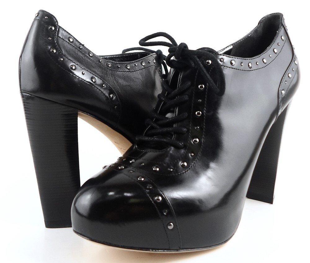 VIA SPIGA Hewitt Black Leather Studded Platform Pumps Size 9 $250