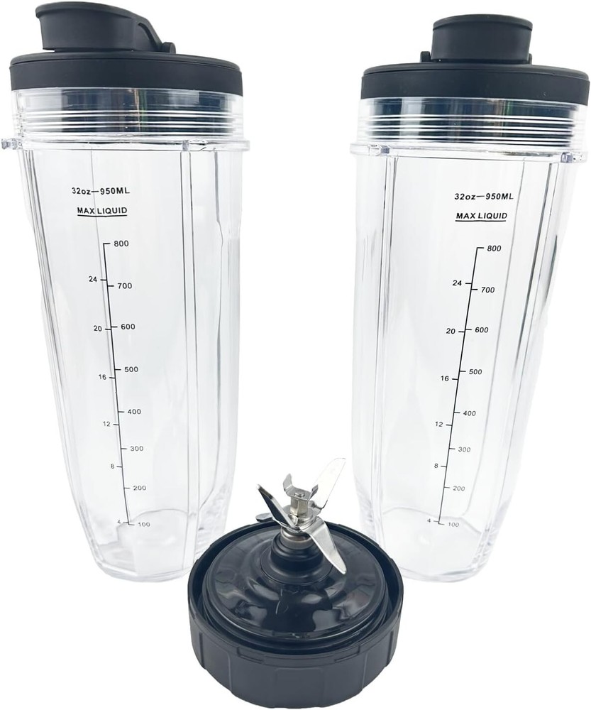 Ninja 32 oz Replacement Cups with Lids and 6-Fin Extractor Blades
