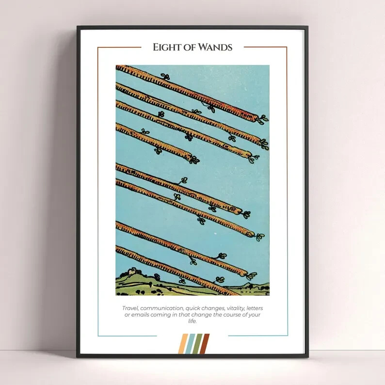 Eight of Wands Tarot Card Art Print Digital Download Poster