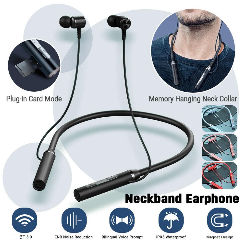 Magnetic Bluetooth 5.2 Wireless Neckband Earphones Headsets Handsfree D5K9