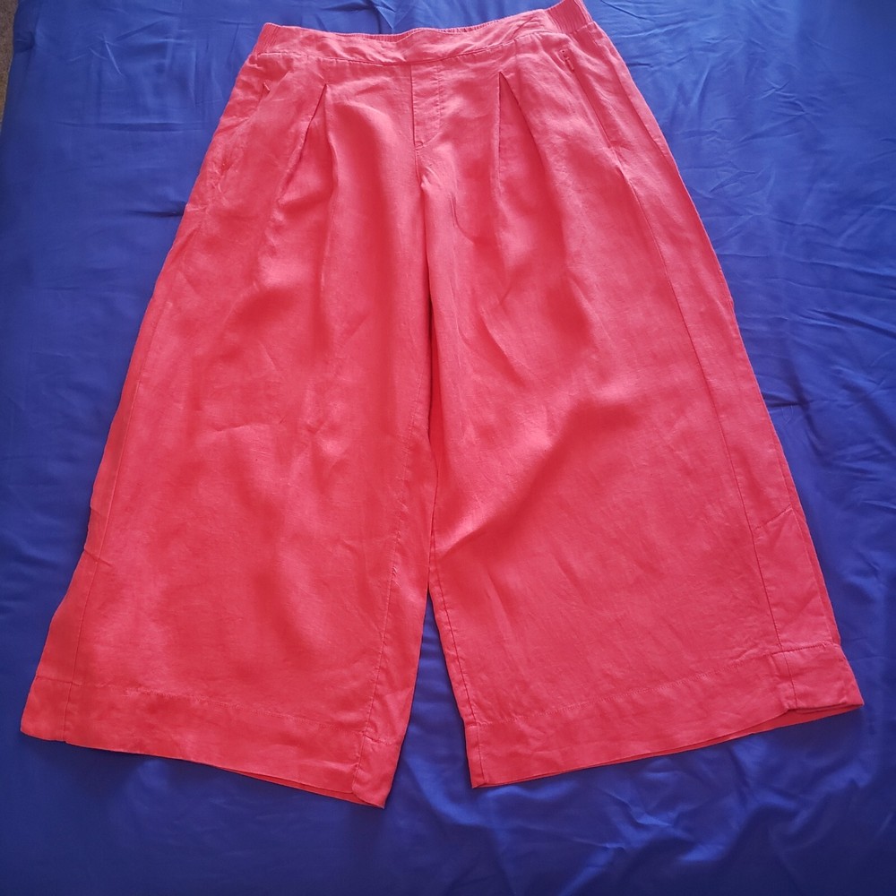Athleta Playa Linen Wide Crop Pants Womens 16 Passion Fruit Coral Palazzo Resort