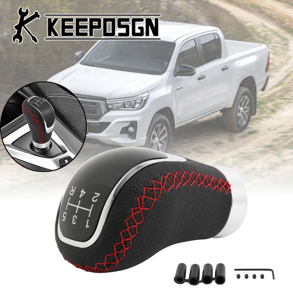 For Toyota Hilux Manual Car Gear Shift Knob 5 Speed Leather Black Red Protector