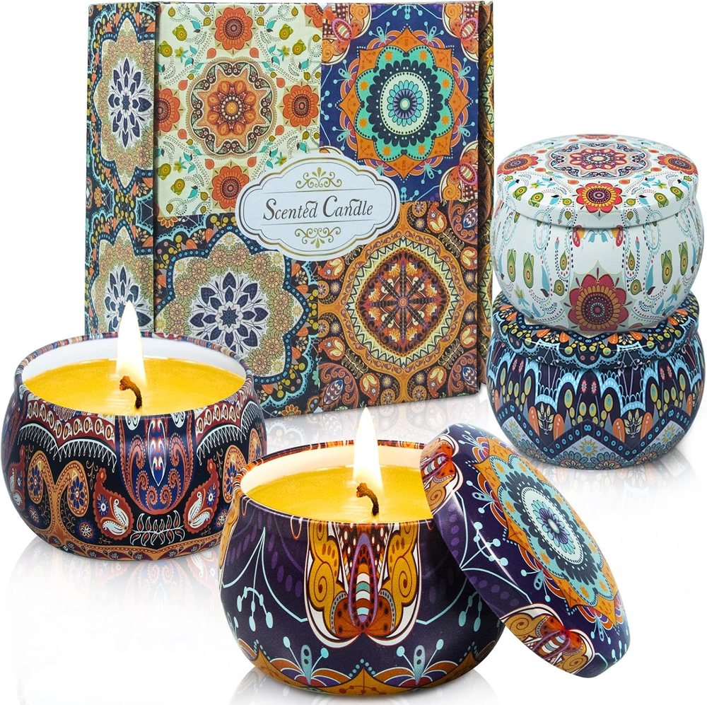 Scented Soy Aromatherapy Candles Rose Lavender Vanilla Jasmine 4 Piece Set