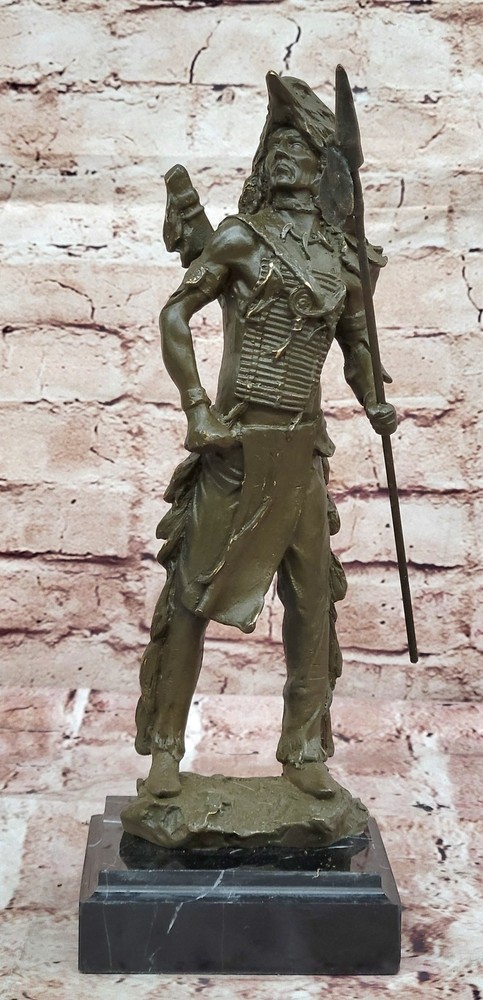 Russell Indian Chief Bronze Statue Native American Headdress Decor Gift