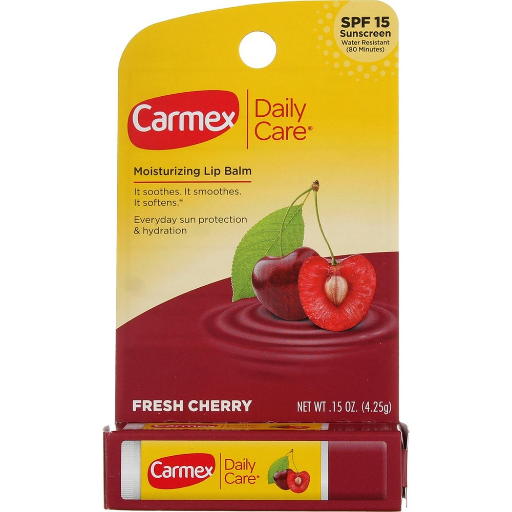 3 Pack Carmex Daily Care Moisturizing Lip Balm Stick, Fresh Cherry, SPF 15, 0...