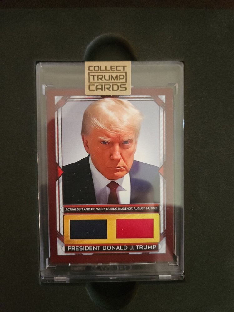 Official Collect Trump Cards physical card with piece of Mugshot suit and tie