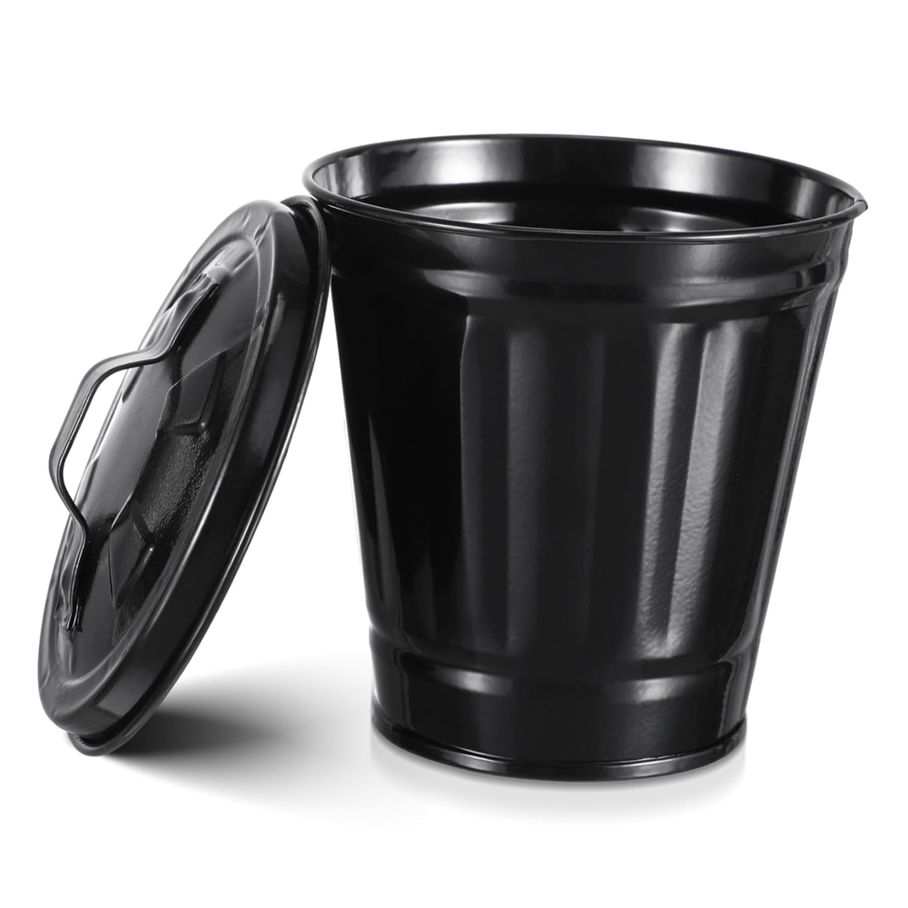 Galvanized Trash Can Bucket Decorative Garbage Waste Basket with Lid