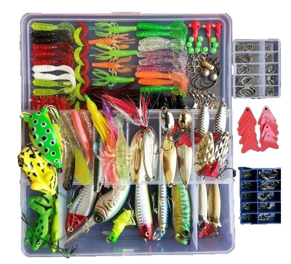 275-Piece Fishing Lure Kit with Crankbaits Spinnerbaits Worms and Storage Box
