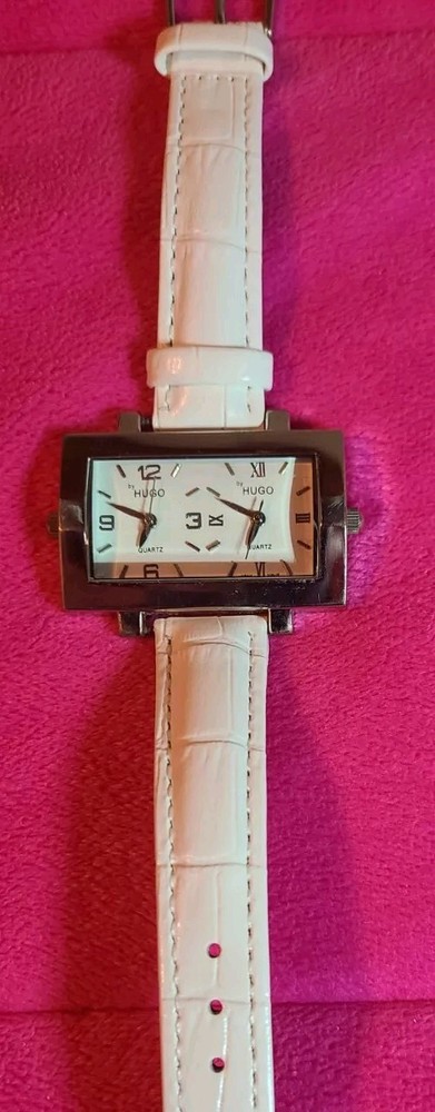 Vintage Hugo Dual Time Watch By Hugo Boss New Leather Band And Batteries W5