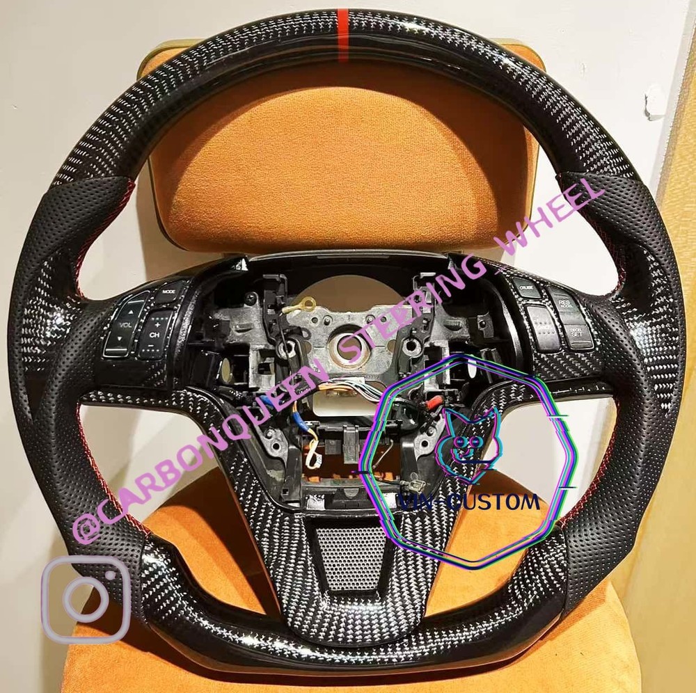 REAL CARBON FIBER STEERING WHEEL FOR HONDA CRV 06-10 YEARS W/BUTTONS/RED