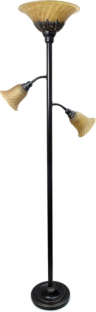 Elegant 3-Light Floor Lamp with Scalloped Glass Shades in Restoration Bronze