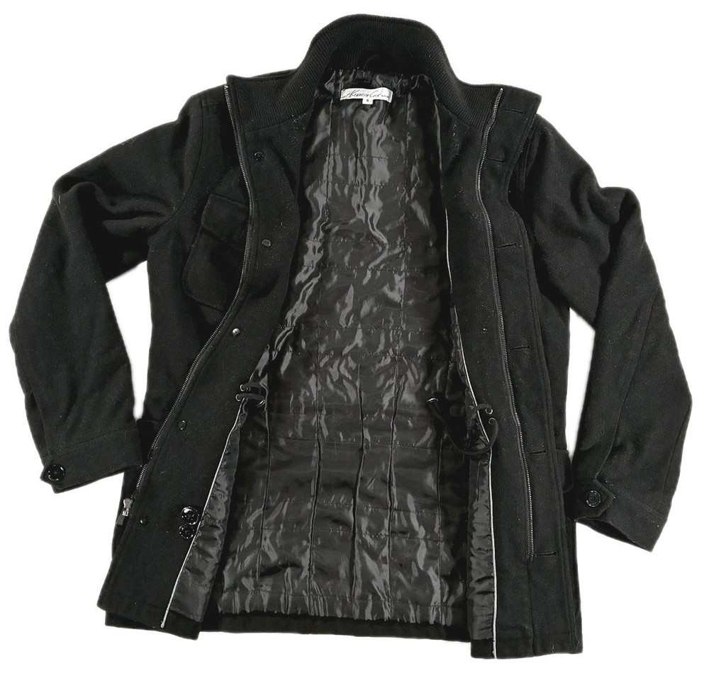 Kenneth Cole Mens Black Peacoat Full Zip Button Up Coat Size Small 40-42-image