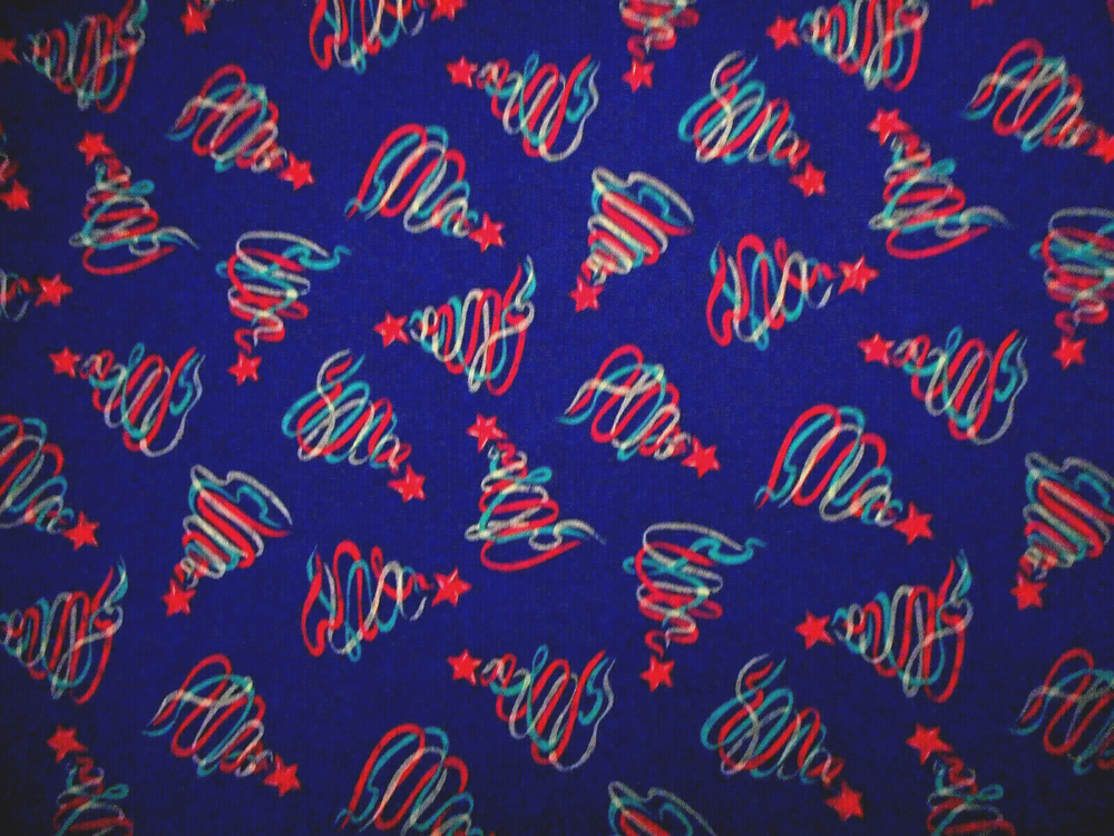 Cotton Fabric 1 Yard Red Green Metallic Christmas Trees on Dk Navy Blue #30 Vtg