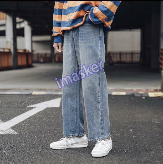Mens Trendy Casual Wide Leg Pants Denim Pants Youth Boys Students Straight Jeans