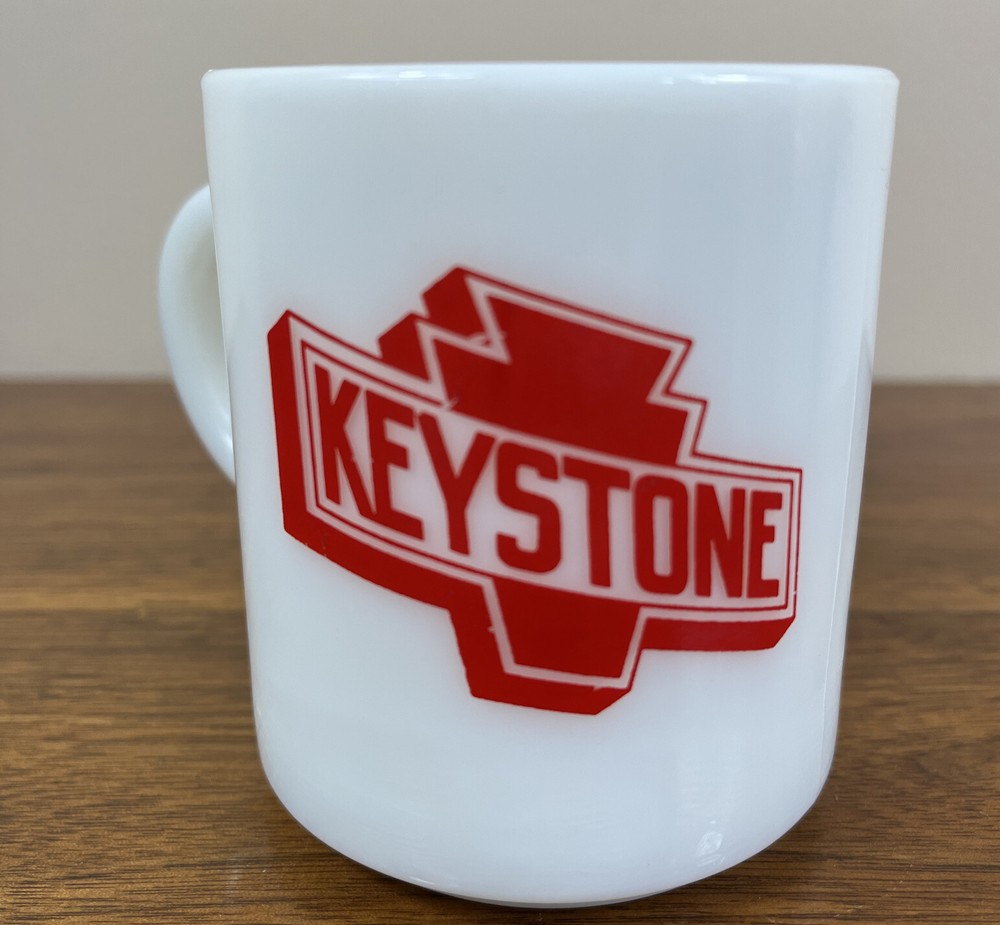 Keystone Gasolines Advertisement Milk Glass Coffee Mug Pennsylvania Advertising