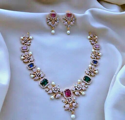 Bollywood Inspired Gold Plated CZ Necklace and Earring Set