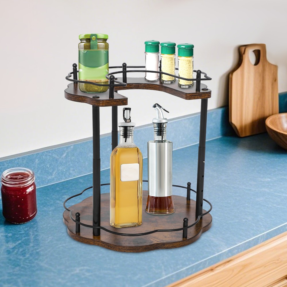 2-Tier Adjustable Rotating Spice Rack for Cabinet Storage