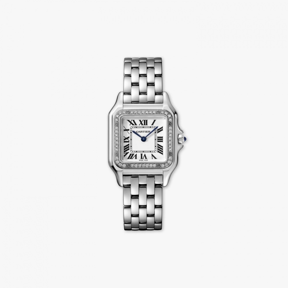 Cartier Panthere Steel Diamond Bezel Medium Quartz Watch W4PN0008