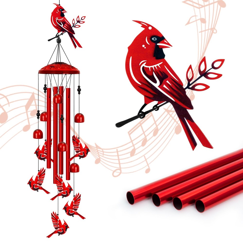 Cardinal Wind Chimes for Outside, Large Cardinal Garden Decor Bird Wind Chime...