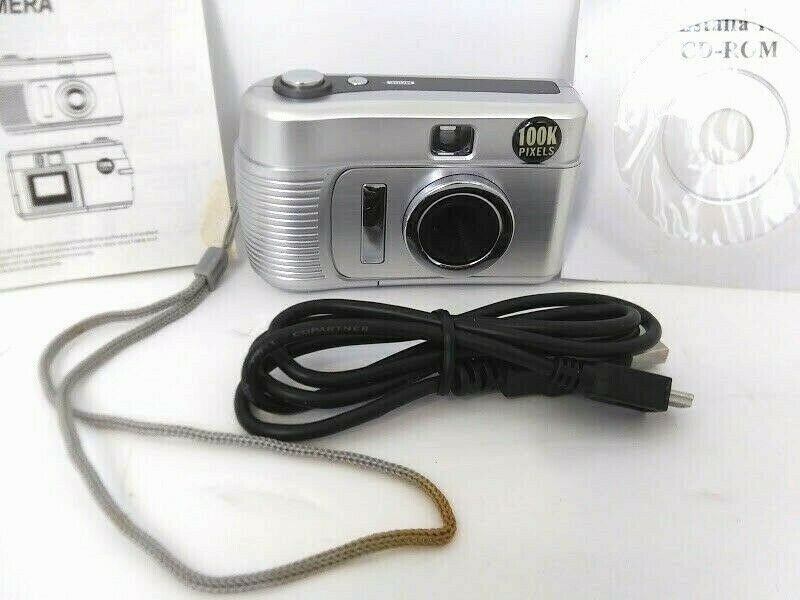 Digital Camera 100K Pixels Silver With USB Cord And CD ROM Uses AAA Batteries