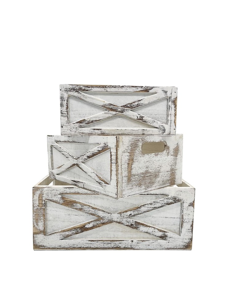 Wooden Crates Storage Container, 3pc Farmhouse Style Decorative Baskets for H...