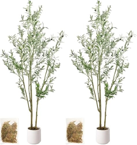 6FT Artificial Olive Tree with White Planter Faux Silk Leaves