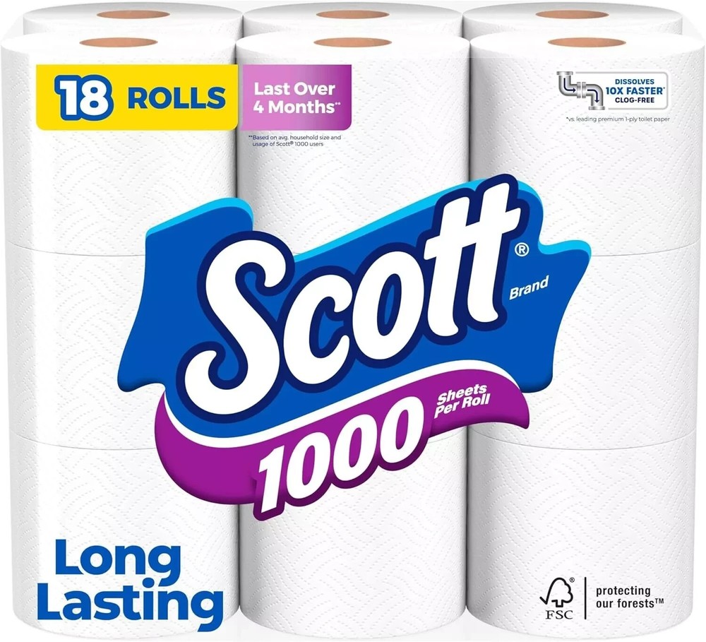 1000 Toilet Paper, 18 Rolls, Septic-Safe, 1-Ply Toilet Tissue.....