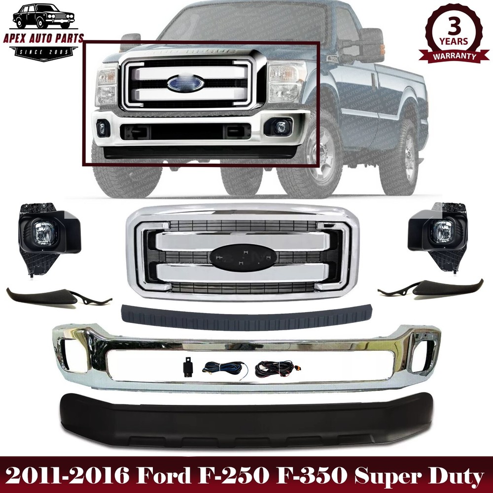 Front Bumper Valance Fog Light & Grille For 2011-2016 Ford F-250 F-350 Super Dut