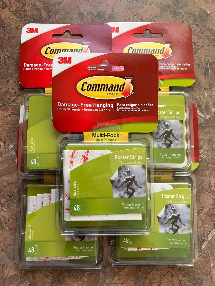 5 Pack - 3M Command Poster Hanging Strips Adhesive - 48  count each 240 strips
