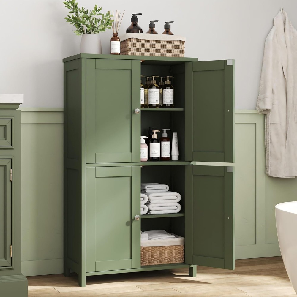 Freestanding 4-Door Bathroom Storage Cabinet for Floor Pantry Organization