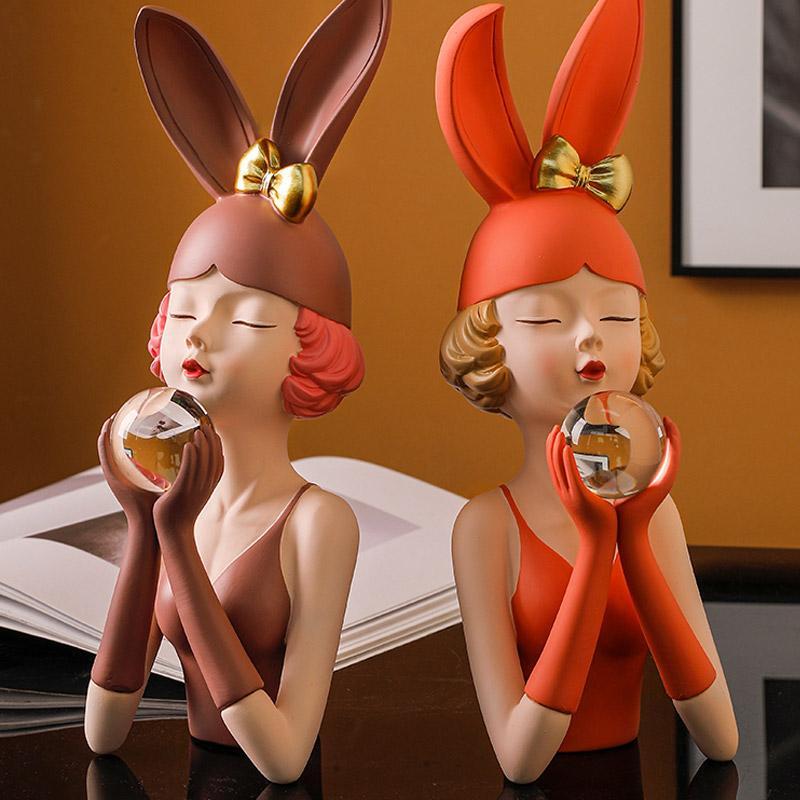 Figurine Girl Holder Ball Resin Multicolor Modern Carved Large Free Stand Decor