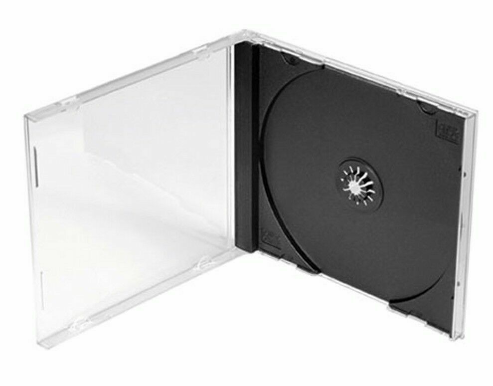 10.4mm Single Clear CD DVD Jewel Cases with Black Tray Standard Size Hold 1 Disc