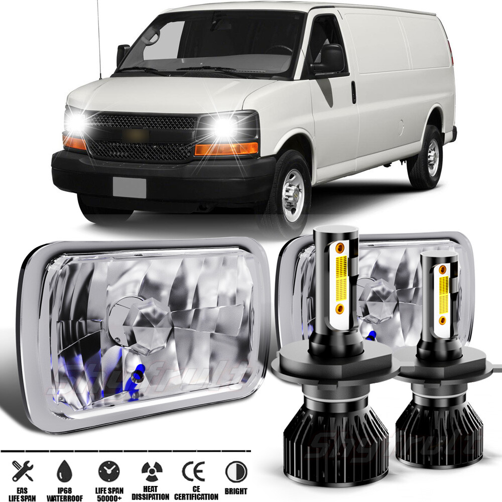 For Chevy Express Cargo Van 1500 2500 3500 Pair-7x6 5x7 LED-Headlights Hi/Lo DRL
