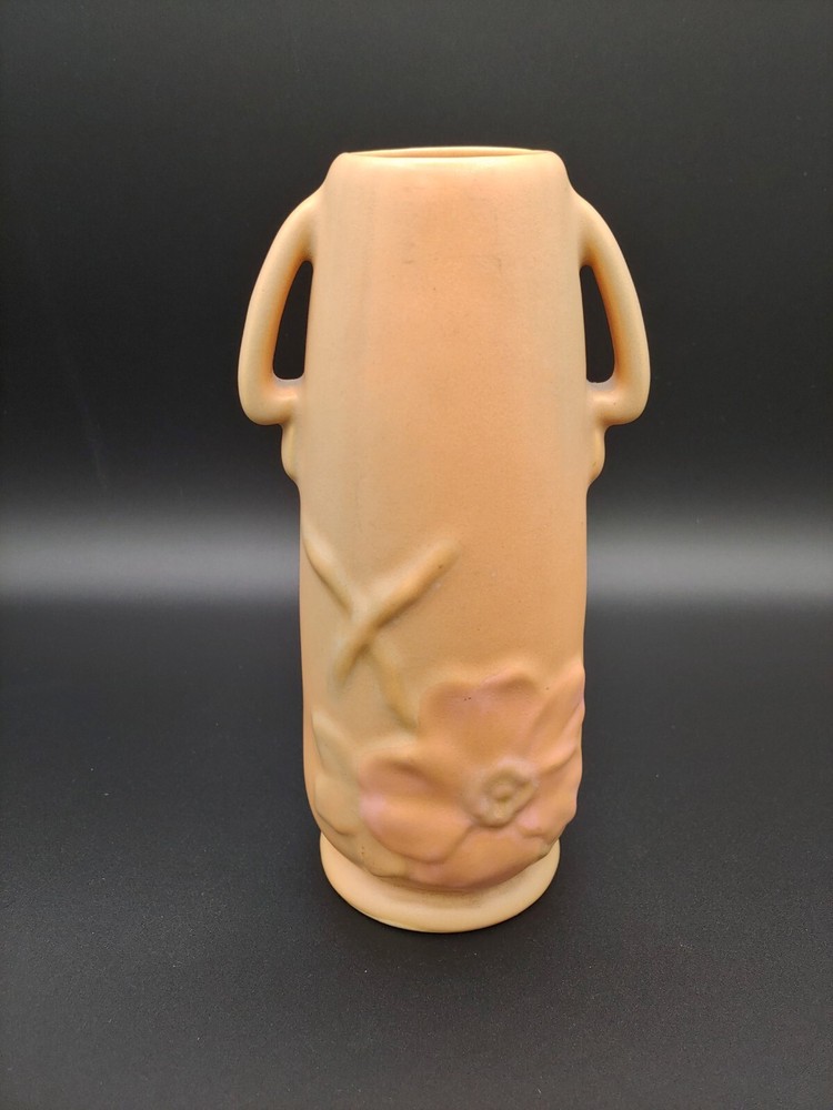 Vintage Weller Peach Pink Vase with Double Handles 7.75