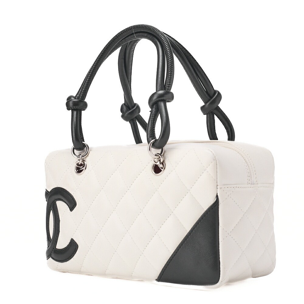 CHANEL Cambon Mini Tote in White & Black Calfskin with Silver Hardware 772859